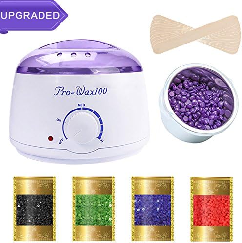 Wax Warmer, Hair Removal Waxing Kit Electric Hot Wax Heater Rapid Melt Hard Wax with 4 Hard Wax Beans and 10 Sticks for Home Waxing Spa for Face Bikini Legs Armpit for Women and Men [UPGRADED]