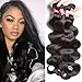 Sunber Body Wave Human Hair Bundles, 12A Grade Brazilian Virgin Hair 10”12”14”Hair Extensions 3 Bundles 100% Unprocessed Weave Bundles Natural Black Color Double Weft Body Wave Bundles