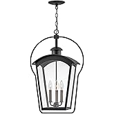 Hinkley Yale Large Hanging Outdoor Lantern - Heritage Collection, 3-Light, Damp Rated, Clear Glass, Aluminum - Black with Bur
