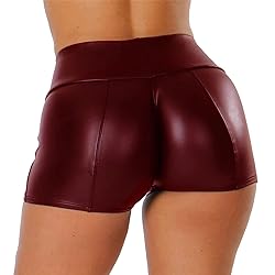 Tulucky Women's Flexible Club Faux Leather Shorts