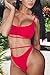 ESONLAR High Waist Bikini Swimwear for Women Cutout Strappy Bandage 2PCS Bathing Suit Outfit Red L