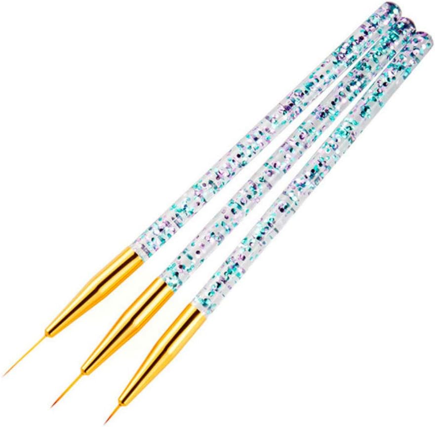 Aysekone 3 Pieces Gold Nail Art Liner Brushes Painting Flower Drawing Lines Grid Stripe Manicure Acrylic UV Gel Pens DIY Tips Design Set(Size:7 mm,11 mm,14 mm)
