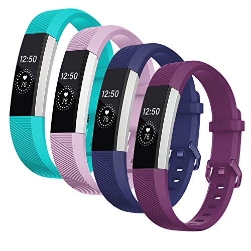 Bands Compatible with Fitbit Alta/Alta HR for Women and Men(4 Pack),  Classic Soft Silicone Sport Strap Replacement Wristband for Fitbit  Alta/Alta