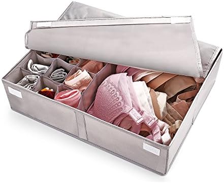 OYT Foldable Closet Underwear Organizer with Lid,Drawer Divider Organizers,Perfects for Sorting Storage Socks,Bra,Scarves and Lingerie in Wardrobe or Under Bed,Breathable Washable Oxford Fabric(Grey)