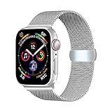LUNANI Compatible for Apple Watch Band 42mm 44mm, Stainless Steel Mesh Sport Wristband Loop with Adjustable Magnet Clasp for iWatch Series 1 2 3 4, Silver