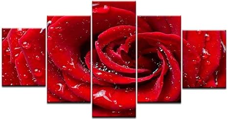 Amazon Opqasp 5キャンバス絵画塗装赤いバラ油絵複製5ピース抽象印刷キャンバスアート花絵現代モジュラー壁の装飾 Xs 5pcs ウォールステッカー オンライン通販