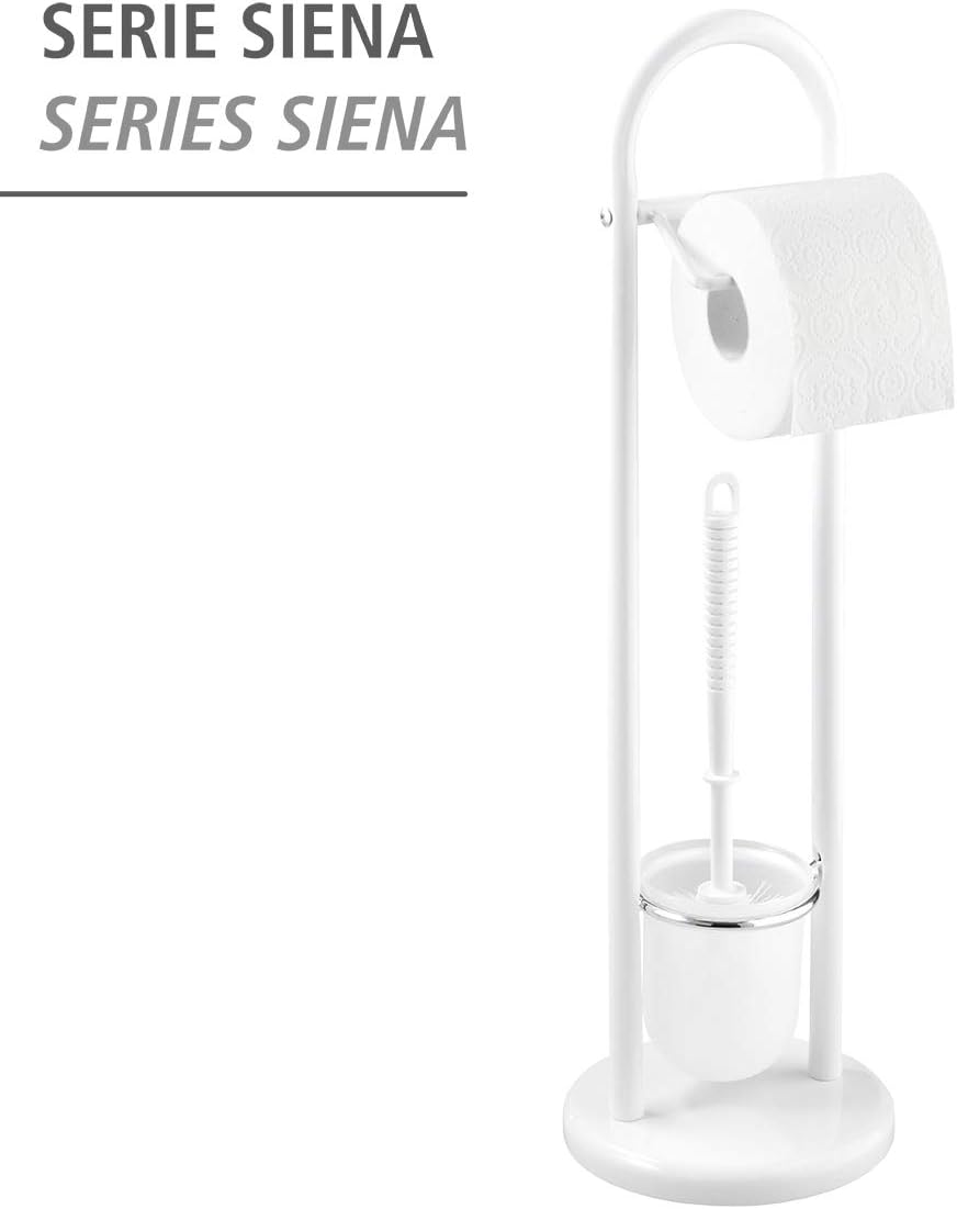 WENKO 17092100 Exclusive free-standing toilet brush Siena White - Steel, 19 x 63 x 19 cm, White, 19 x 19 x 63 cm - Image 3