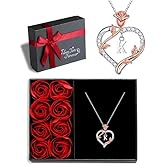 Iefil Rose Heart Necklaces Gifts for Women - 925 Sterling Silver Heart Initial Necklace, Anniversary Birthday Gifts for Women, Jewelry Gift for Wife Girlfriend Mom Daughter