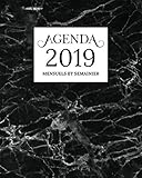 Agenda 2019 Mensuel Et Semainier: Marbre Noire Couverture | Calendrier, Organisateur, Objectifs et L by Halloween Color