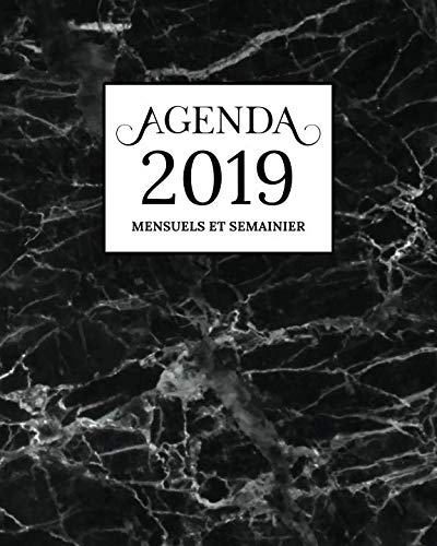 Agenda 2019 Mensuel Et Semainier: Marbre Noire Couverture | Calendrier, Organisateur, Objectifs et L by Halloween Color