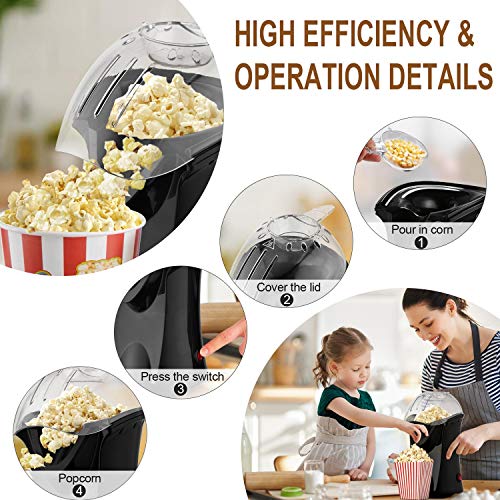 Hot Air Popcorn Poppers 1200W Popcorn Makers with Measuring Cup and Top