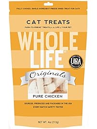 Whole Life Pet Single Ingredient USA Freeze Dried Chicken Breast Treats for Cats, 4-Ounce