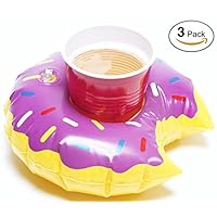 CAPTAIN FLOATY Inflatable Donut Drink Float | Floating Cup Holder Floatie | Pool Coaster | Drink Floatie (3-Pack) (Donut)