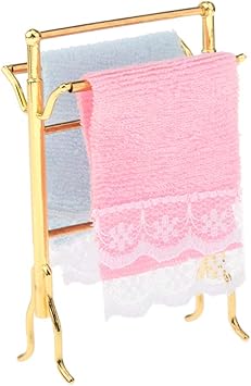 Modelo de Toallero con 2 Toallas, Juguete de Accesorios de Baño para Decoración de 1/12 Casa de Muñecas