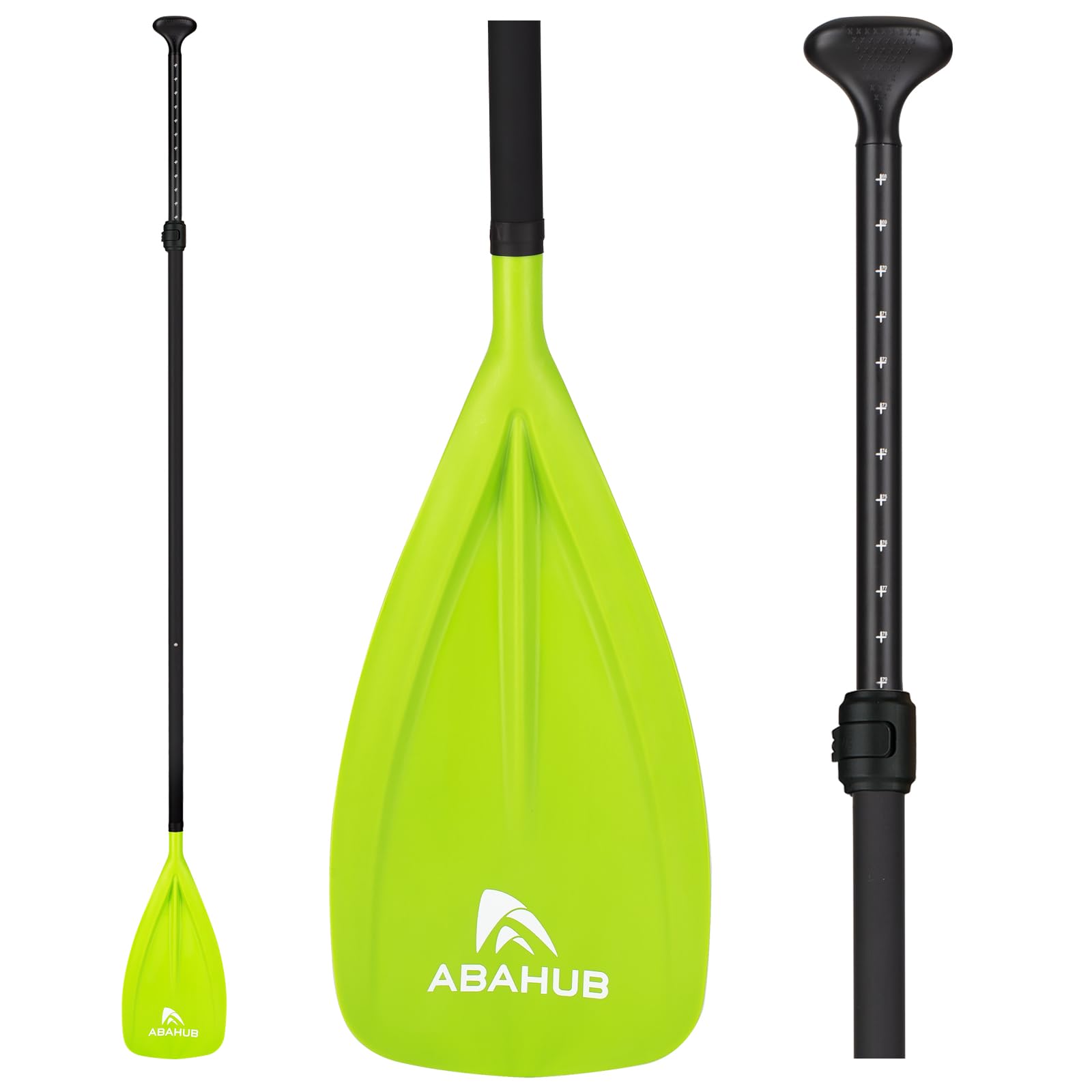 Abahub SUP Paddles - 3 Piece Adjustable Stand up Paddle - Lightweight Oar for Paddleboard, Adjustable Aluminum Alloy PU Coated Shaft 68" - 84", Green Plastic Nylon Blade