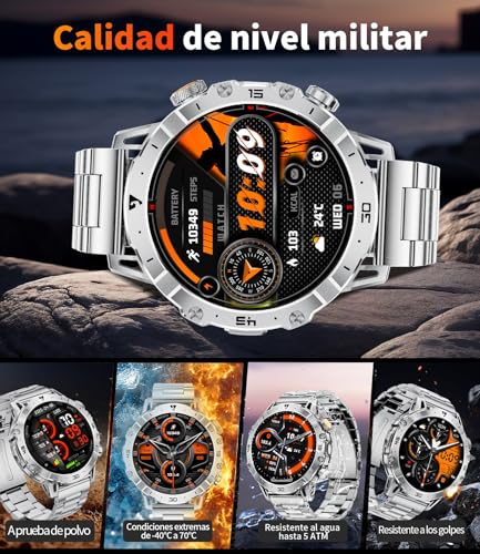 1000 mAh Battery Smart Watch Men, 1.7 Inch Smartwatch Men with Bluetooth Calls, Military LED Flashlight, 100+ Sports Modes, Heart Rate Monitor, Sleep Monitor, IP68 Fitness Watch for Android iOS