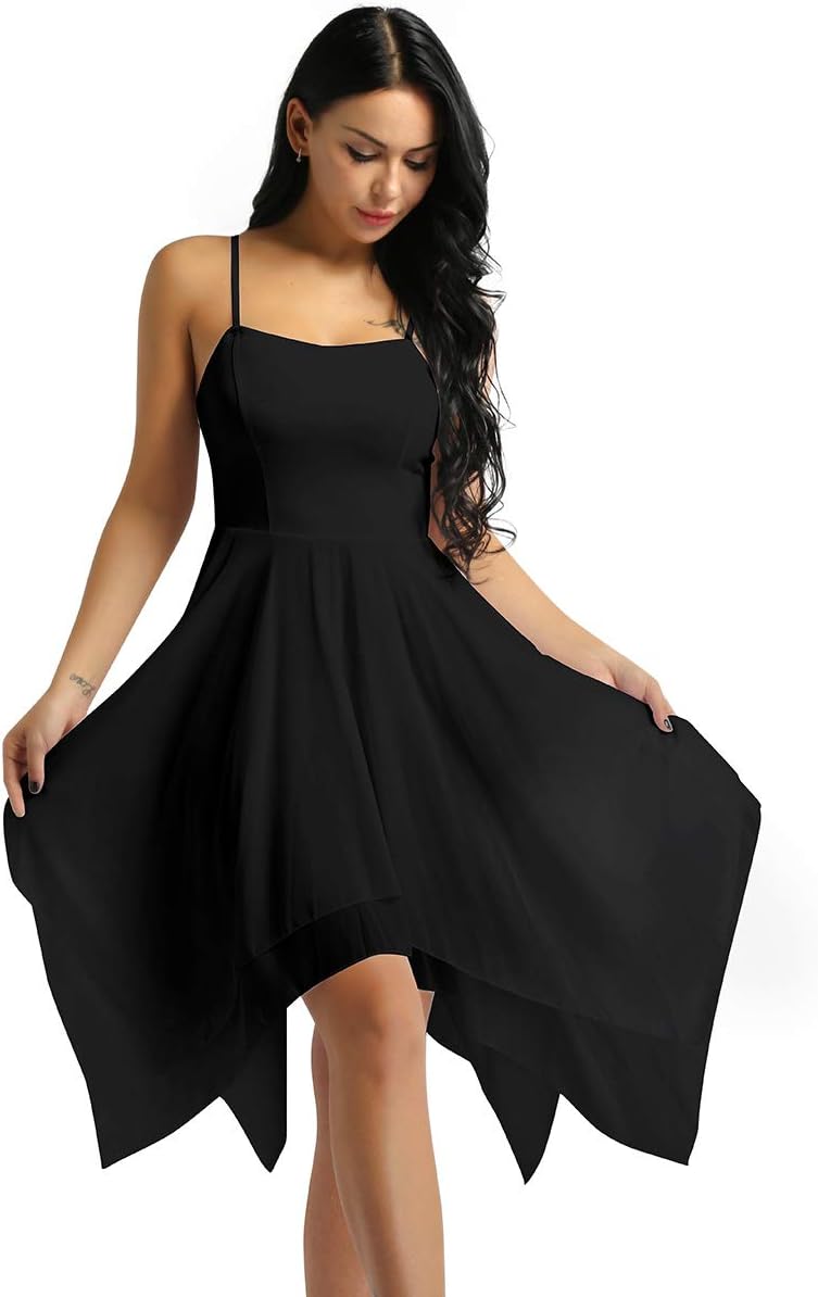 iixpin Women's Adult Lyrical Camisole Ballet Dance Leotard Dress Gymnastics Asymmetrical Chiffon Dancewear