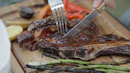 Yukon Glory Gourmet Steak Board Premium Acacia Wood Plate for Serving Gift Set Includes Carving Sauce Cups & Knife