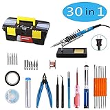 Soldering Iron Kit, VOLADOR 30 in1 60W Temperature Control Solder Iron, 5pcs Soldering Tips, Desoldering Pump, Tweezers, Wick, Soldering Iron Stand with Cleaning Sponge and Tool Case