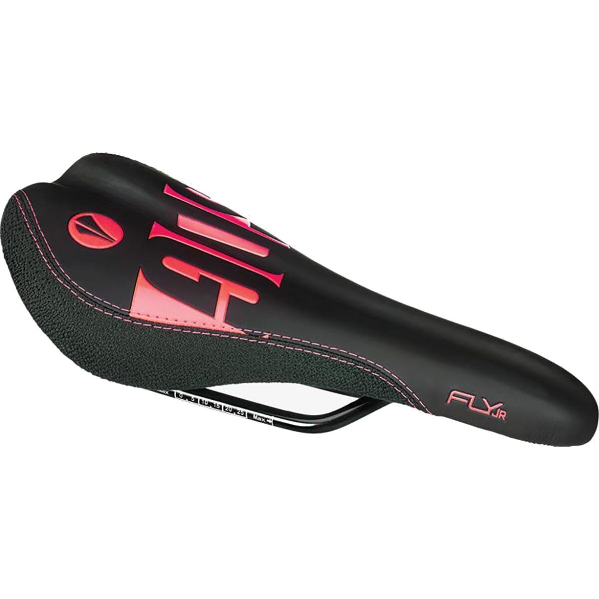 SDG Fly Junior Steel Rail Saddle – Black/Red – Youth MTB & BMX Seat with Junior-Specific Shape, Plush Foam & Red Accents