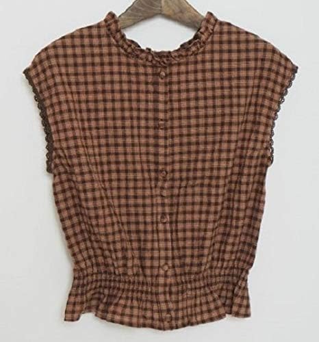 Amazon クリスプ Crisp チェックフレンチブラウス ブラウン F ワンピース チュニック 通販