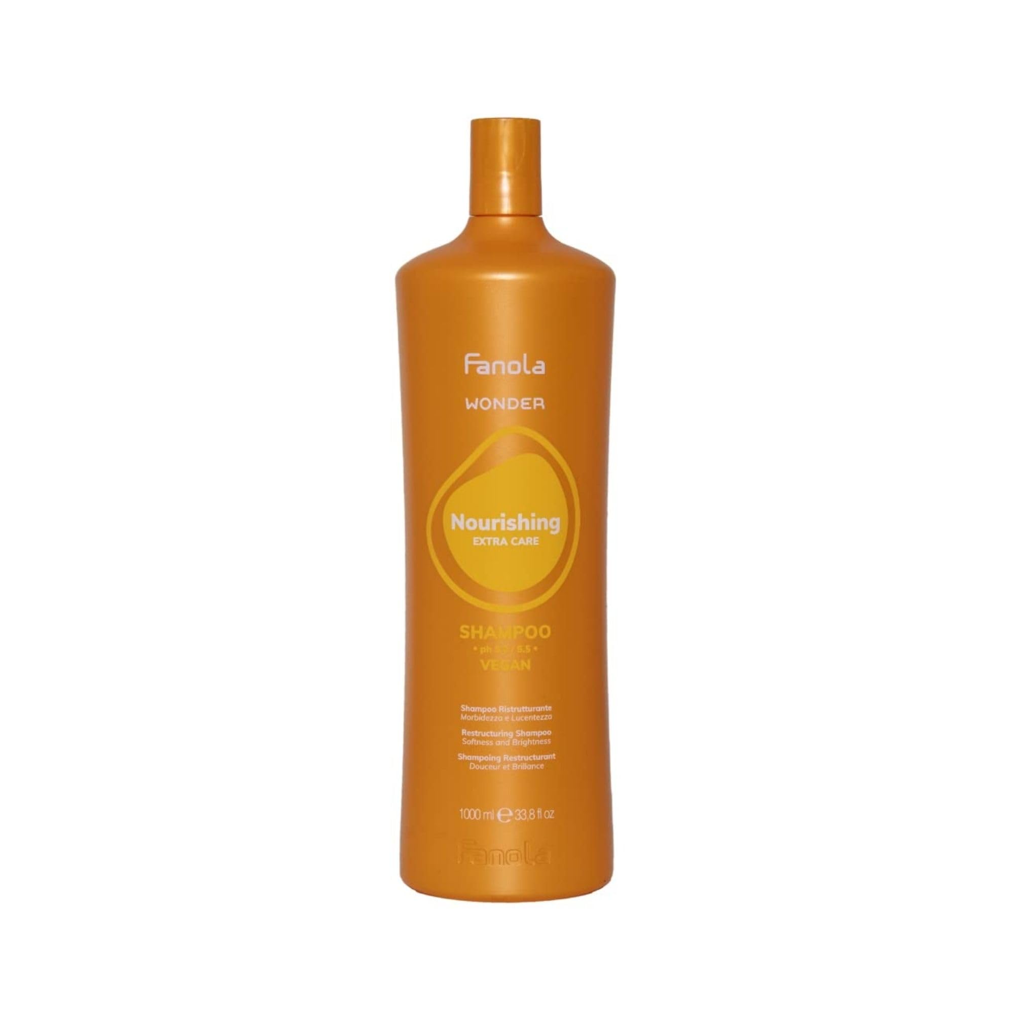 Fanola Wonder Nourishing Restructuring Shampoo, Gentle Cleansing Shampoo to Nourish and Restructure Dry and Frizzy Hair for Soft and Bright Hair, SLS/SLES Free and Vegan, 1000ml