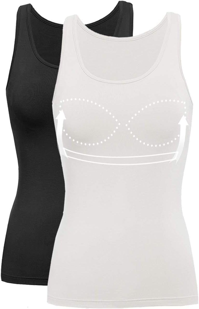 Tank Tops for Women Basic Camisole with Built in Bra Casual Wide Strap Sleeveless Layer Top for Summer