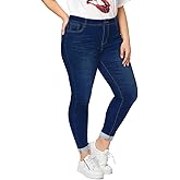 ALLABREVE Womens Plus Size Skinny Jeans Stretchy High Waisted Ankle Jean Ripped Slim Fit Washed Denim Distressed Tight Jean
