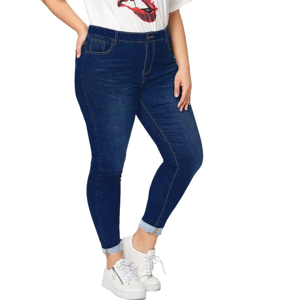 Photo 1 of ALLABREVE Womens Plus Size Skinny Jeans Stretchy High Waisted Ankle Jean Ripped Slim Fit Washed Denim Distressed Tight Jean(Elastic Waist Dark Blue, 4XL)