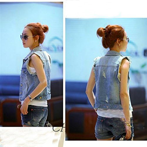Leegoal Popular Sleeveless Jeans Denim Cardigan Vest Tops Shirts Size S/M/L/XL