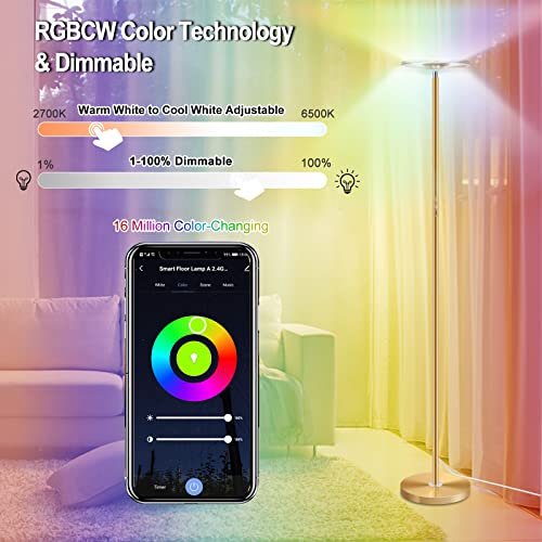 Smart LED Floor Lamp DoubleSided, 16 Million RGBCW Color Changing WiFi