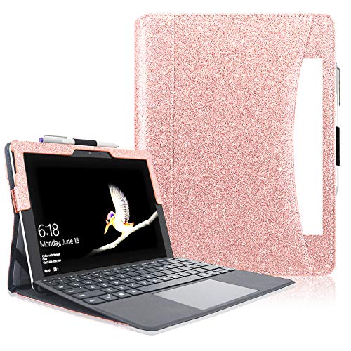 Surface Go Case(NOT FIT Surface PRO), ACdream Multiple Angle Viewing with Pocket Business Cover Case for Microsoft Surface Go Tablet 2018 Release (Support Type Cover Keyboard), Rose Gold Glitter