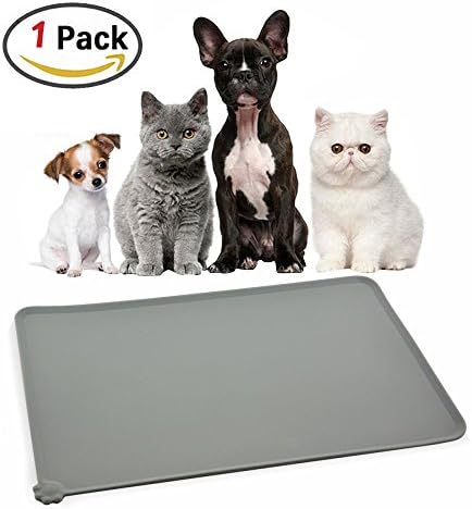 Himi Silicone Pet Food Mat 19"x12" - FDA Silicone Waterproof Dog bowl mat, Non Slip Dog bowl Pet Food Mat Placemet Tray - Pet Bowl Feeding Mat - Small and large dog food mat - Pet Bowl Tray (Grey)