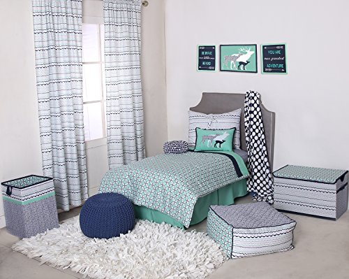 Bacati Noah Tribal 3 Piece Cotton Percale Toddler Sheet Set, Mint/Navy