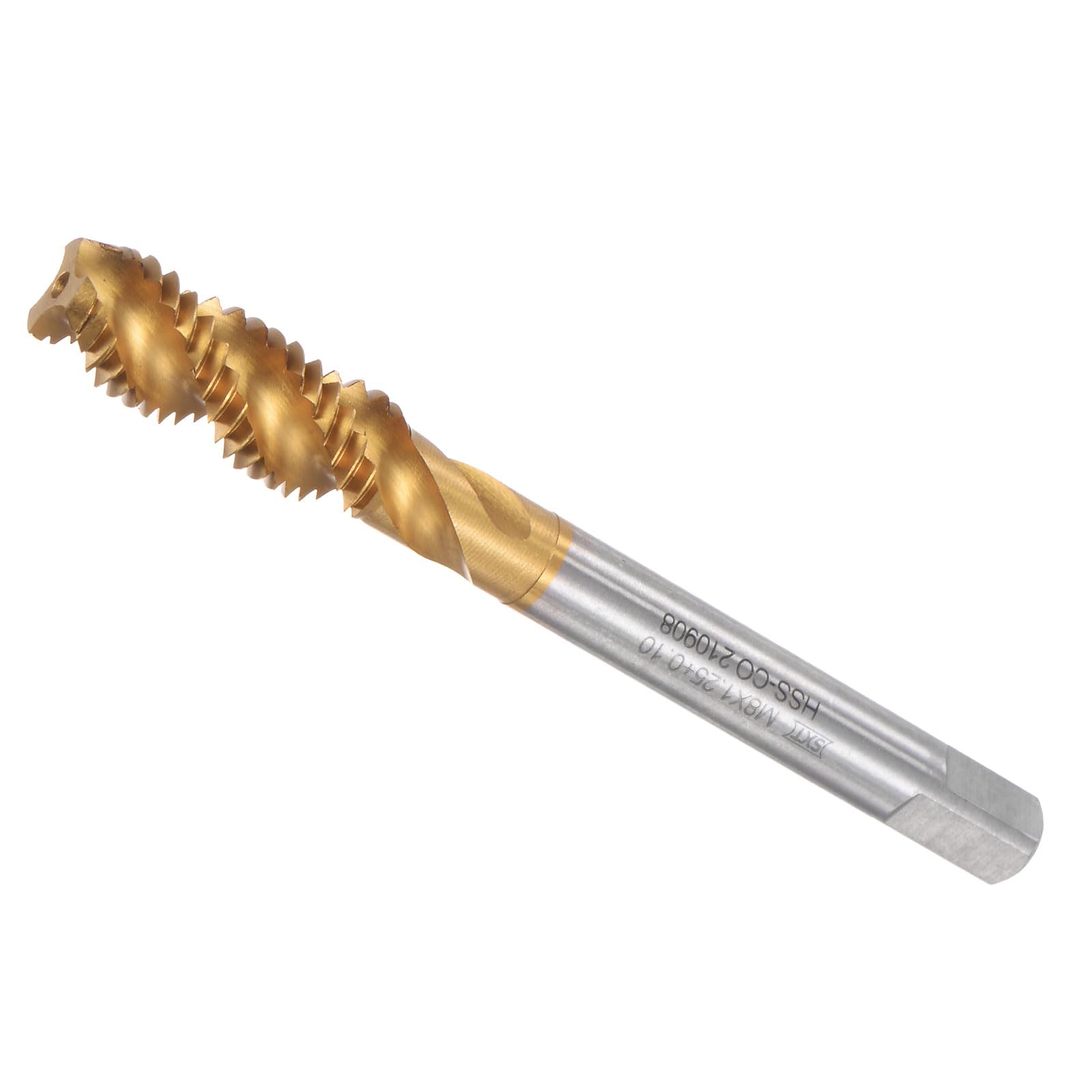 CoCud Spiral Flute Taps, M8 x 1.25 + 0.1 Thread Size, Cobalt High Speed Steel Metric Threading - (Applications: for Aluminum Stainless Steel Bronze Plastics)