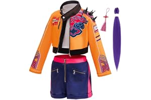 Xefenki Girls Kpop Costumes Kids Halloween Outfits 5PSC Set Include Wig Jacket T-Shirt Shorts and Pendant