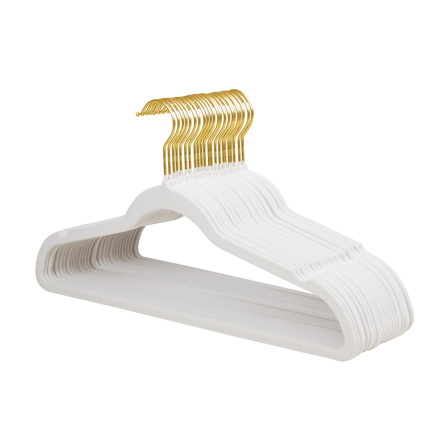 ManGotree Velvet Hangers with 360° Swivel Gold Hook, Non-Slip Felt Suit Hangers, Ultra-thin Space Saving Coat Clothes Hangers for Coat, Suits, Shirt, Dress, Pants (22 Pack, White)