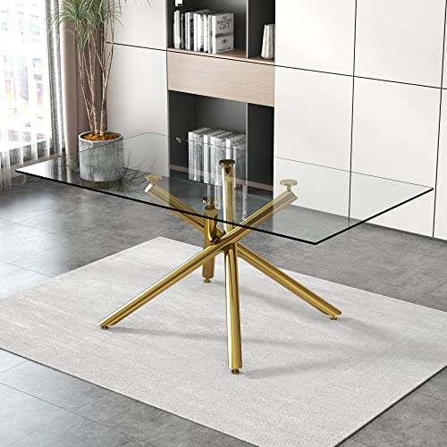 Glass Table Kuwait Large Glass Dining Table for 8 People, Rectangular 71 inch Glass ...
