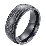 PAURO Men's Stainless Steel Chinese Buddhist Great Compassion Mantra Prayer Ring Band 8MM
