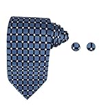Blue Checkered Men Neck Ties Handmade Discount Silk Tie Cufflinks Set A1065 One Size Blue