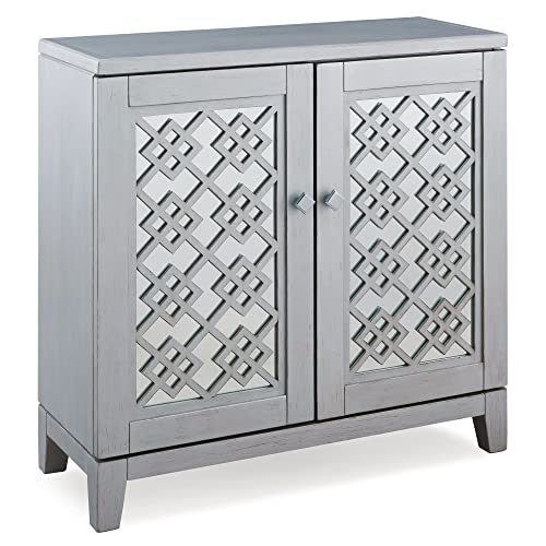 Leick Home 10083-SV Mirrored Diamond Filigree Hall Console Cabinet with Adjusta…