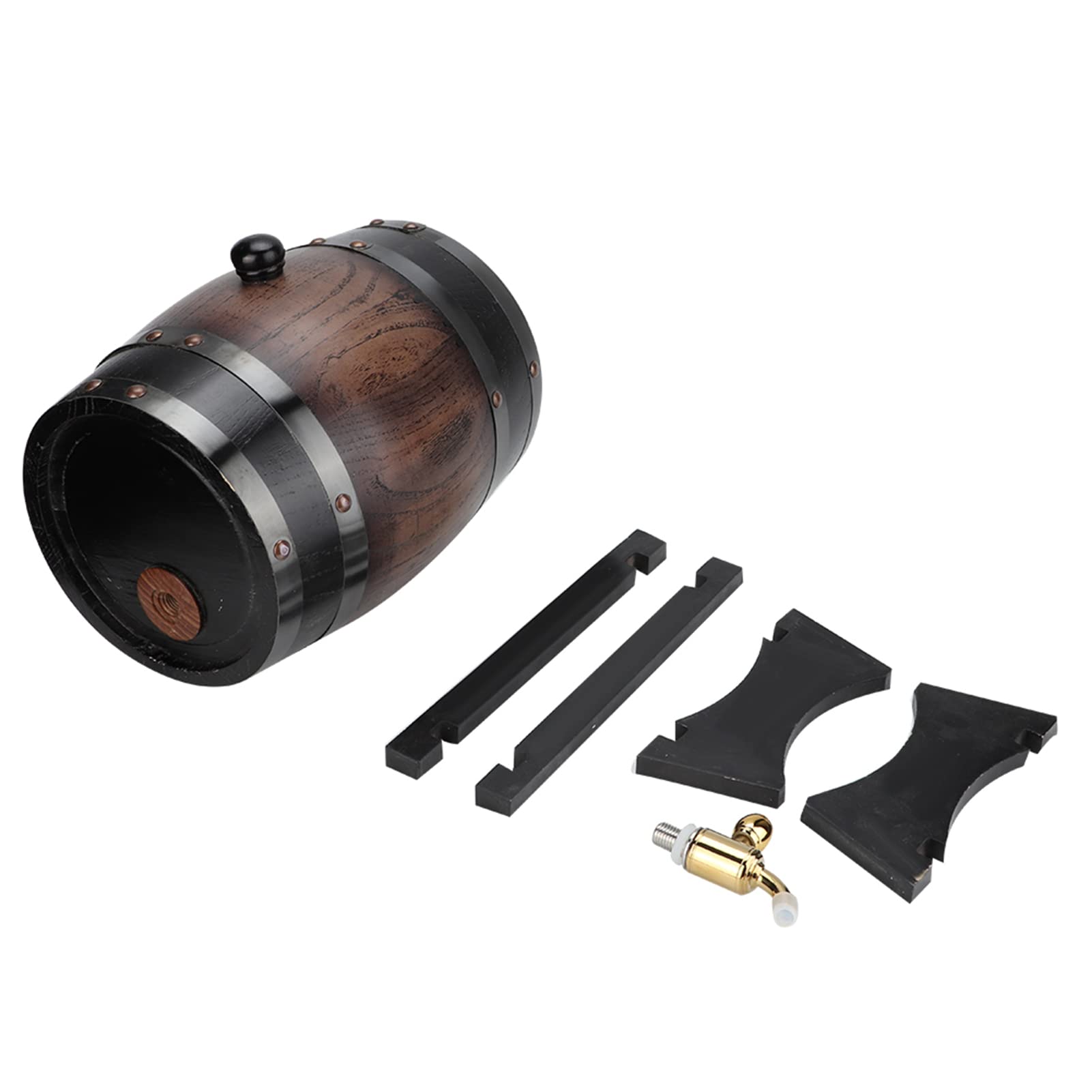Oumefar 3L Black Oak Wood Wine Barrel with Dispenser Tap for Fine Wine,Brandy,Whisky,Tequila,Tabletop Mount