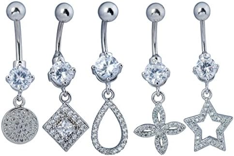 5pcs 5 styles 14G Bling-bling Pendant Belly Button Ring Body Jewelry Piercing