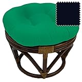 DCG Stores 18-Inch Bali Rattan Papasan Footstool with Cushion - Solid Twill Fabric, Navy Blue Exclusive