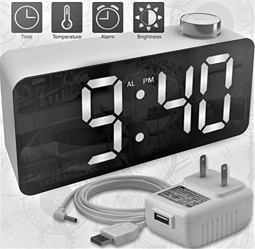 X Ykoki Alarm Clock â€“ Digital Clock LED Display â€“ Time Snooze Temperature Brightness Dimmer â€“ Desk Clock for Kids Heavy Sleepers Adults â€“ Modern Alarm Clocks for Bedrooms Bedside Home Battery Clock