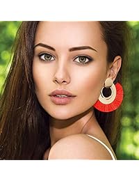 6 Pairs Tassel Dangle Earrings Gold Hoop Fringe Earrings Bohemia Fan-shaped Earrings for Women Girls Party and Daily Wear