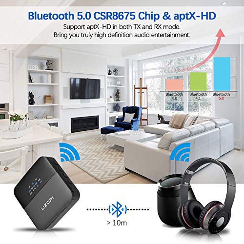 Bluetooth 5.0 Transmitter Receiver, 2-in-1 Wireless Audio Optical Adapter aptX Low Latency HD for TV Headphones Speaker Home Music Streaming Sound System Car Stereo (Optical/TOSLINK 3.5mm AUX RCA)