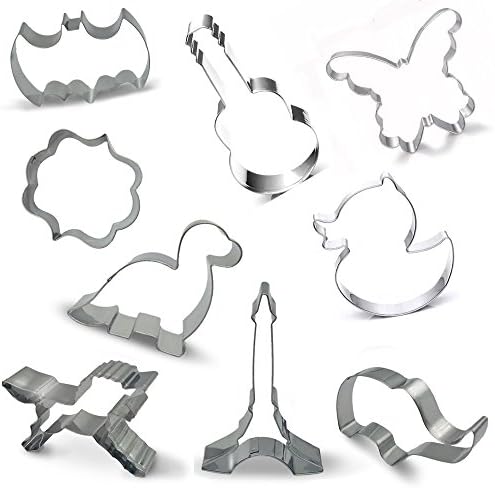 Cookie Cutter Set —9 Piece—Animal Unicorn,Butterfly,Elephant,Batman,Duck,Violin,Dinosaur,Eiffel Tower,Plaque Frame— Perfect Gift For Mother's Day—Stainless Steel