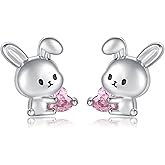 Sterling Silver Animal Stud Earrings: Hypoallergenic Cow Bee Axolotl Fox Penguin Cat Bat Bunny Elephant Panda Pig Earrings Cute Jewelry Gifts for Women