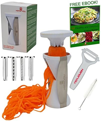 High Quality New Generation Spiralizer, Vegetable Spiral Slicer with 4 Julienne Interchangeable Blades - 150% Bigger, Best Veggie, 50% Less Wastage - Zucchini Spaghetti Pasta Noodle Maker